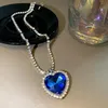 Hängsmycke Halsband Big Crystal Heart Necklace för kvinnor Full Rhinestone Titanic Of Ocean Blue Love Forever Smycken