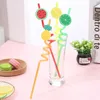 Disposable Dinnerware 4pcs Fruit Plastic Straws Summer Beverage Party Birthday Art Decoration Tableware Supplies Eco-Friendly
