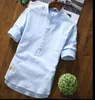 Summer Men's White Black Grey 3/4 Sleeve Mandarin Collar Linen Blouse Shirt , Casual S 3XL Slim Fit Shirts Blouses For Men