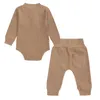 Feste Farbe Baby Junge Kleidung Set Frühling Herbst Baby Kleidung Baumwolle Langarm Strampler + Hosen Säuglingskleidung 9-24 Monate G1023