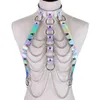 Holographic Body Chain Harness Top Punk Vrouwen Holo Rainbow Taille Sieraden Festival Rave Outfit