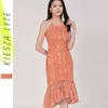 Kvinnor Elegant Klänning Sommar Ladies Sexig V-Neck Fishtail Orange Lace Sheath Dresses Evening Party Vestidos 210608