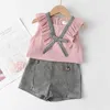 Bébé filles vêtements ensemble 2021 été Flare manches enfants vêtements blanc T-shirt et Shorts pour fille enfants vêtements 2 5 6 ans Y0705