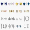 925 Sterling Zilveren Stud Gloednieuwe Sprankelende Dubbele Hoop Oorbellen Hoge Sieraden Blauwe Gemstone Gold Oor Studs Charm Stof Bag Geschenken Fit Pandora Charme