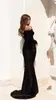 Casual Dresses Top Quality Celebrity Black Feather Slash Neck Long Trumpet Dress Evening Party