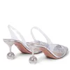 Sandálias femininas apontadas de ponta de ponta de strass cristal transparente transparente Sapatos de salto alto de salto alto slingbacks plus size 2022