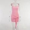 Spaghetti Strap vestido preto rosa sexy fêmea feminino cintura alta bainha clube curto verão curva mini sem mangas vestidos se dobra