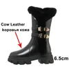 Buckle Real Leather Platform High Heel Mid Calf Boots Kvinnor Skor Zip Warm Fashion Kvinna Snö Vinter Black Beige 210517