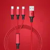 Kable ładujące 1.2M 3 w 1 do Huawei LG Samsung Note20 S20 Micro USB typ C z metalową wtyczką torba opp