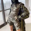 OMSJ Herfst High Street Mode Camouflage Gedrukt Rompertjes Shorts Ronde Kraag Lange Mouw Dun Skinny Sports Cool Jumpsuit 210517