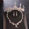 Halskette Ohrringe Set Vintage Barock Gold Kristall Perle Braut Ohrring Strass Tiara Krone Hochzeit Afrikanische Perlen