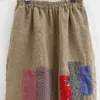 Johnature katoen linnen retro patchwork elastische taille all-match cross-broek herfst losse vrijetijdsbesteding vrouwen kalf lengte broek 210521