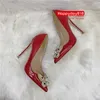 Casual Designer Sexy Lady Fashion Women Shoes Red Patent Leather Pearls Pointy Toe Stiletto Stripper High Heels Zapatos Mujer Prom Evening pumps size 44 12cm