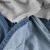 Neploe Patchwork Fake Two Shirts Loose Denim Coat Blouses Women Vintage Slim Fit Jeans Tops Korean Chic Casual Blouse Female 210422