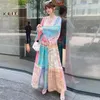 High Quality Women Fashion Color Block Print Runway Long Maxi Dress Summer Designer Elegant Party Robe Holiday Vintage Vestidos 210601