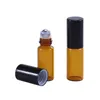 2021 new 3ml 5ml Amber Glass Roll On Bottle Travel Essential Oil Perfume Bottle with Stainless Steel Balls