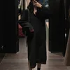 Korean Chic V Neck Knitted Dress Women Loose Casual Long Sleeve Sweater ses Elegant Vestidos 210515