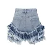 CHICEVER Casual Blue Shorts For Women High Waist Patchwork Ruffles Pockets Asmmetrical Slim Short Pant Female Summer 210724