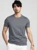 Suyadream Męskie solidne koszulki bawełniane i jedwabne mieszanki zwykły o neck z krótkim rękawem 2021 Lato Podstawowy Top Y0322