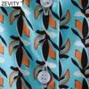 Zevity Frauen Vintage Umlegekragen Blätter Drucken Eingewickelt Kimono Minikleid Büro Dame Langarm Chic Schärpen Vestido DS4761 210603