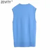 Zevity WomenファッションVネックソリッドダイヤモンドボタンソフトニットセーター女性ノースリーブカジュアルベストシックカーディガントップスS648 210805