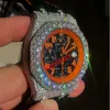 Nya Moissanite Watches Silver Diamonds Mens Watch ETA Rörelse Mekaniska män Luxury Full Iced Out Watches With Chronograph Works273J