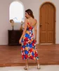 Красочное цветочное печать платье лето повседневная пляж ES Maxi офис элегантный длинный Boho женский 210427