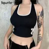 Rapwriter Y2K Hollow Out Crop Top Tie Up Goth Mini Vest Vintage Summer Backless Halter Top Women Harajuku Corset 90s Streetwear Y0824