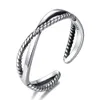 S925 Silver Antikband Ringar Mode Korsade Justerbara Kvinnor Smycken