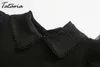 Blusa de moda mulher com laço preto manga comprida shirt malha patchwork malha em volta do pescoço fallea pullover 210514