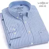 Oxford Gestreepte Plaid Herenmode Mode Lange Mouw Shirts Hight Quality White Business Office Casual Shirt Plus Size 210721