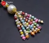 Hangende kettingen qingmos natuurlijke zwarte 6 mm ronde parel ketting voor vrouwen multicolor barokke tassel long 20 ''