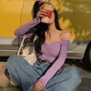 Sexy Off Shoulder T Shirt Fashion Casual Solid Color Long Sleeve Tops Trendy Slim Crop