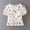 Women Summer Vintage Tops Woman Casual Holiday Chic Printed Ruffled Straps Back Zipper Wild Short Shirts Blouses 210514