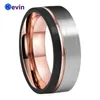 Mens Wedding Band Tungsten Carbide Ring Black Rose Gold With Offset Groove And Brush Finish 211217