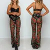 Fashion Flower Mesh Beach Pants Women Bikini Cover Up Costume da bagno sexy trasparente Summer Beachwear Sarongs