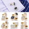 Luxury Gold Mens Manschettknappar med kristallbröllop Fransk tröja Cuff Links Sleeve Knappar Mäns Smycken Tillbehör Design Manschetter