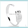 Bangle Jewelrymqchun Creative Design Fashion Knife Fork Fork Sier Open Bracelets Bangles for Men Women Hip Hop Jewelry регулируются