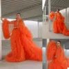 Orange Maternity Ruffles Sleepwear Dress Plus Storlek Night Robe Fotografi Klänningar för Kvinnor Party Bridal Nightgown Robes