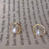 Trendy Round Exquisite Pearl Round C-shaped Simple Stud Earrings For Women Fashion Crystal Jewelry