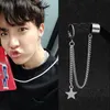 Stainless Steel Ear Cuffs Dangle Chain Earrings Cross Star Pendant Ring Hoop Set