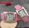 Rose Gold Men Watch Gentalmen Luxury Roman Watches Women Fashion Wristwatch Leather Square Dial Female Relogio Montre Male Clock2835