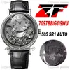 ZF Tradição 7097BB / G1 / 9WU 505 SR1 Reserva de energia Automatic Mens assistir 40mm Caixa de aço esqueleto Silver Dial Black Leather Strap Super Edition 2021 Relógios Puretime B2