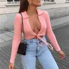 Women's Sweater Solid Cross V-Neck Lace Up Bow Jumpers Long Sleeve Cardigan Female Spring Knitted Coat 211018