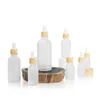 Frosted Glass Dropper Bottle 5-100ml Portable Empty Refillable Makeup Cosmetics Container Tube Vials with Plastic Bamboo Cap