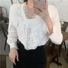 Vintage White Blouse Women Shirts Long Sleeve Crochet Lace Woman Shirt Tops V Neck Casual Ladies Office Blouses 13299 210512