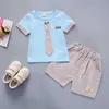Hh bébé garçons ensembles de vêtements 2021 nouvel été garçon cravate Gentleman costume enfants T-shirt Shorts enfant en bas âge ensemble de vêtements vêtements pour enfants G1023