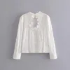 Sukibandra 2021 Sonbahar Uzun Kollu Boş Out Vintage Beyaz Dantel Üst Bluz Zarif Kadınlar Sonbahar Kazak Bluzlar Nakış Gömlek Kadınlar