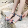 Sophitina женские сандалии модные квадратные квадратные пальмы открытых пальцев носок сладкие цветы ботинки ботинки на каблуке дамские лодыжки Sandal PO647 210513