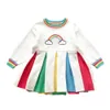 Baby Girl Dress Rainbow Knitting Długi Rękaw Spadek Outfit Ubrania Zimowe Dzieci Suknie Dla S 210429